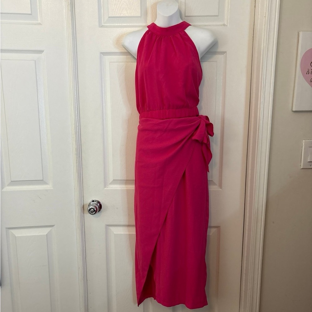 Elegant Pink Halter Dress